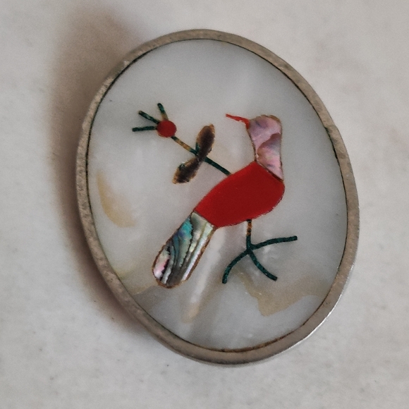 Vintage Zuni Style Southwestern Abalone Cardinal Red Bird - Picture 13 of 14